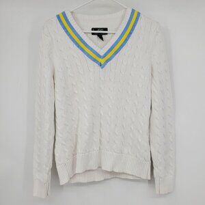 Vintage L-RL Lauren Active Ralph Lauren Cable Knit‎ V Neck Rugby Cricket Sweater